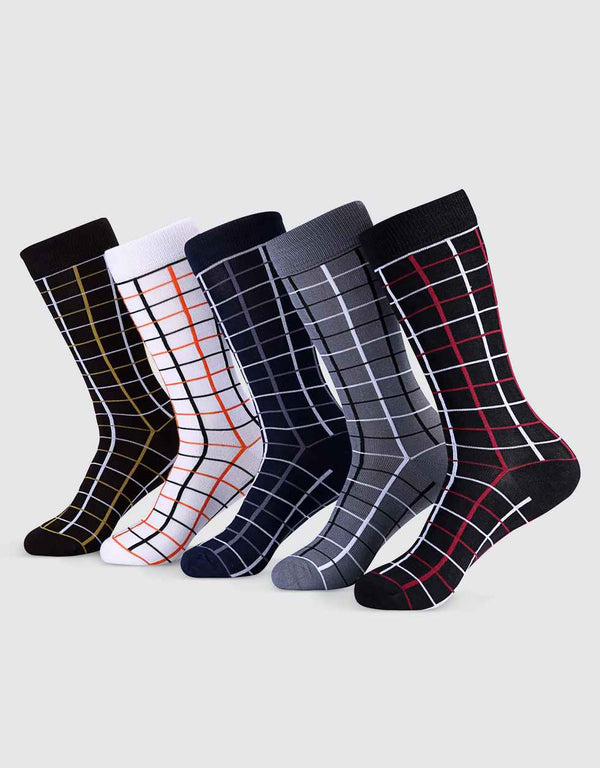 Colored Grid Crew Socks 5 Pack